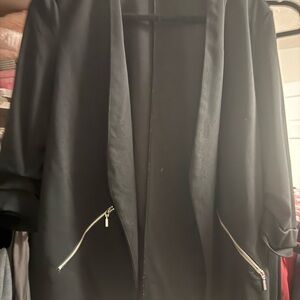 Black Women's Blazer with Zipper Pockets